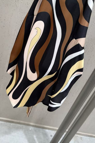 Abstract Swirl Print Satin Halter Top & High-Waisted Mini Skirt Set