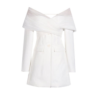 Off-Shoulder Tulle Draped Blazer Dress