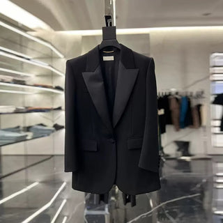 Structured Satin Lapel Long Sleeve Tailored Blazer