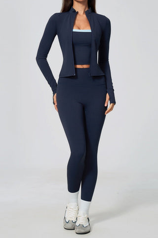 Zip-Up Active Jacket, Bandeau Top & High-Waist Leggings Set