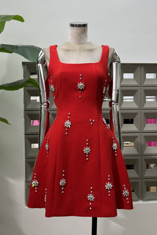 Crystal Embellished Open Back Bow Mini Dress