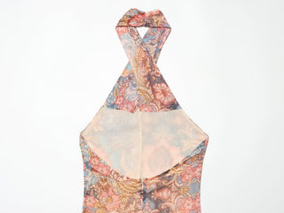Vintage Floral Print Halter Neck Flowy Midi Dress