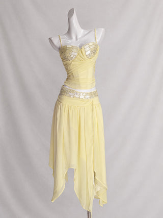Embellished Corset Top & Draped Long Skirt Set