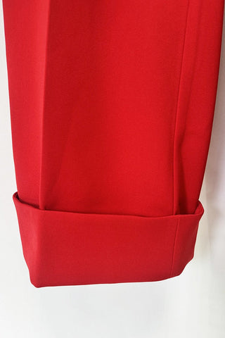 Long-Sleeve Crepe Peplum Blazer and Wide-Leg Pants Set with Beaded Brooch Detail