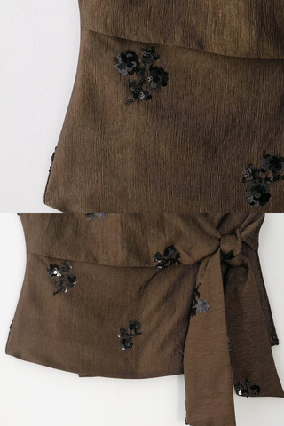 Sequin Detail Halter Top & Wide Leg Pants Set