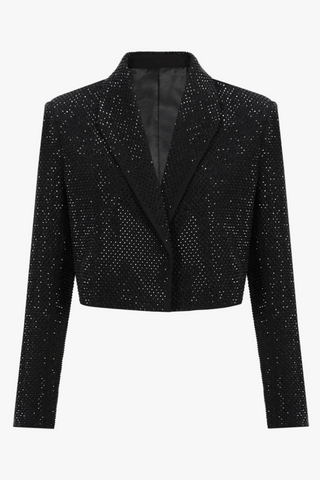 Crystal Embellished Cropped Blazer – Long Sleeve Statement Jacket