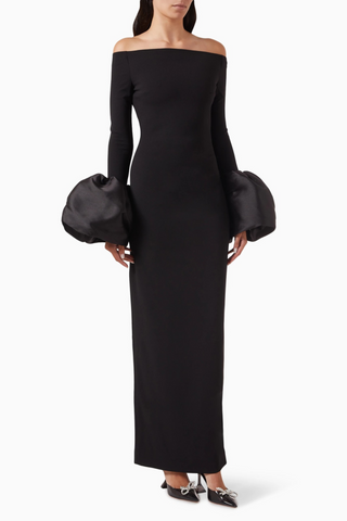 Sculpted Lantern Sleeve Off-Shoulder Long Dress