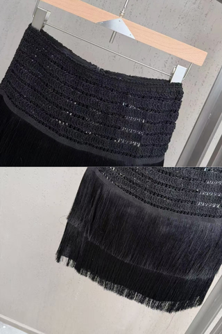 Crochet Bustier Top & Fringe Mini Skirt Set