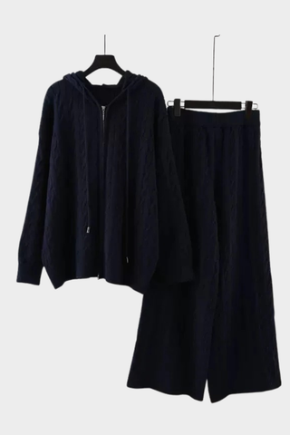 Cable-Knit Hoodie & Wide-Leg Lounge Set – Cozy, Soft & Stylish