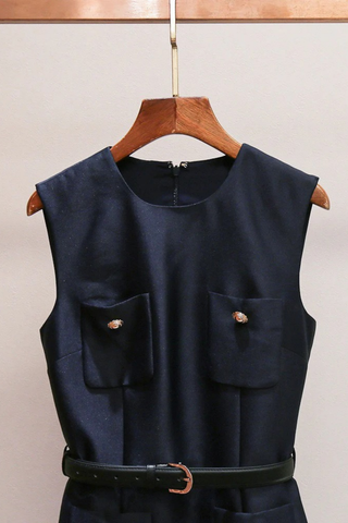 Sleeveless Mini Dress with Ruffle Hem – Satin Fabric & Pocket Detail