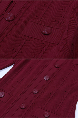 Long Sleeve Knitted Midi-Long Button Dress with Pocket Detail