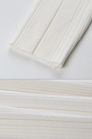 Ribbed Elastic Slim Fit U-Neck Long Sleeve Top with Rhinestone Trim