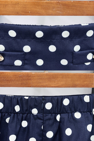 Polka Dot Top & Skort Set – Gold Button Detail, Side Buckle Accent & High-Waisted Skort