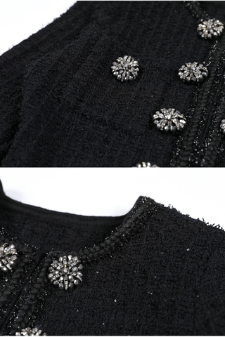 Embellished Tweed Long Sleeve Midi Dress with Jewel Buttons