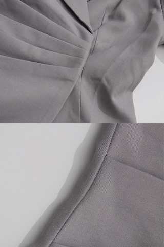 Long Sleeve Draped Pleated Blazer Dress with V-Neck Lapel