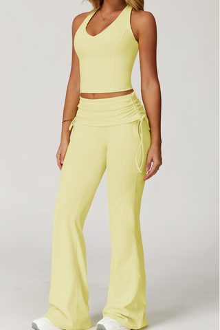 SculptFlex Racerback Crop Top & Ruched Waist Flared Leggings Sports Set