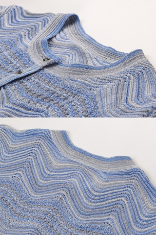 Wave Knit Half Sleeve Cardigan & Long Skirt Set