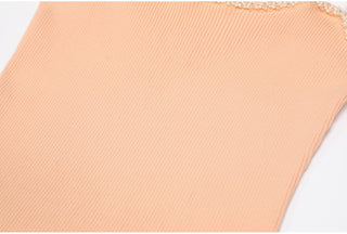 Lace Trim Ribbed Knit Long Dress