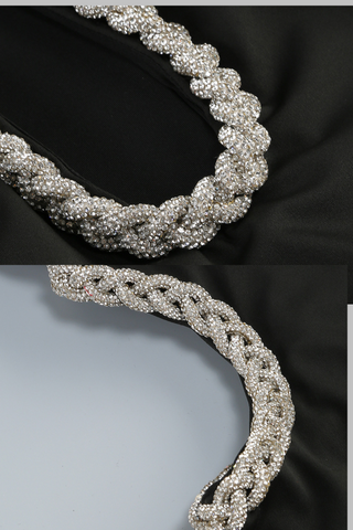 Luxury One-Shoulder Crystal Cutout Log Dress