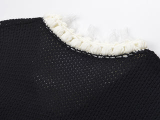 Contrast Trim Peplum Knit Top & Long Skirt Set