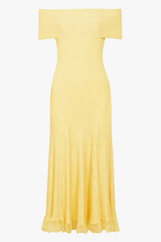 Luxe Ribbed Knit Off-Shoulder Lace Panel Long Dress