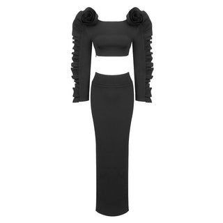 Hayley Long Skirt Crop Flower Bandage Set