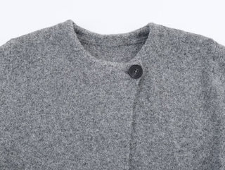Asymmetric Wrap Wool-Blend Jacket with Wide Sleeves