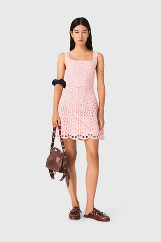 Crystal Embellished Crochet Knit Fit & Flare Mini Dress