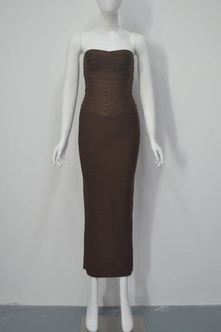 Strapless Bandage Midi Dress with Sculpted Sweetheart Neckline and Bodycon Fit