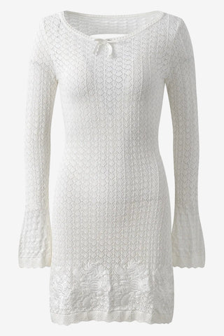 Open Back Knit Mini Dress with Long Flared Sleeves