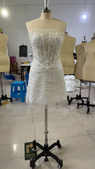 Pearl Embellished Strapless Corset Mini Dress