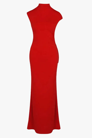 Open Back High Neck Long Evening Dress with Draped Detail