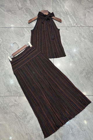 Shimmer Striped Halter Neck Top & Long Skirt Set