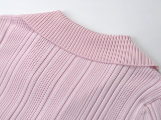 Ribbed Knit Long Dress with Collar and Button Detail