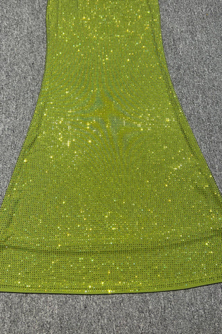 Sparkly Halter Long Dress with Open Back, Bodycon Fit & Rhinestone Details