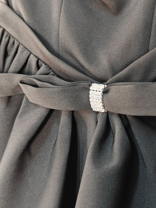 Bow-Detail Strapless Mini Romper with Flounce Skirt Overlay