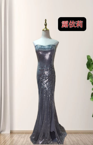 Crystal Mesh Strapless Sleeveless Long Dress