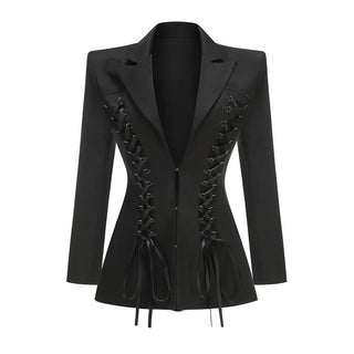Tailored Structured Blazer with Lace-Up Corset Design