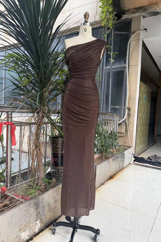One-Shoulder Shimmer Mesh Long Evening Dress