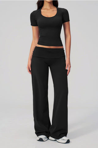 Soft Stretch Activewear Top & Wide Leg Pants Set