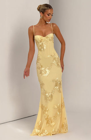 Petal Embellished Mesh Halter Column Dress with Slim Straps