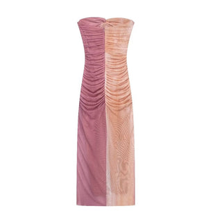 Strapless Marble Print Slim Fit Long Dress