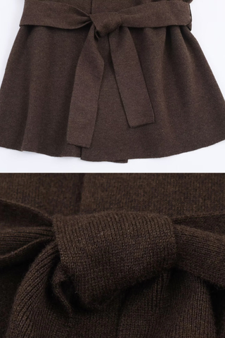 Cozy Belted Knit Cardigan – Wool Blend, Open Front, Long Wide Sleeves