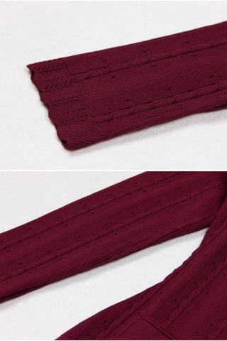 Long Sleeve Knitted Midi-Long Button Dress with Pocket Detail