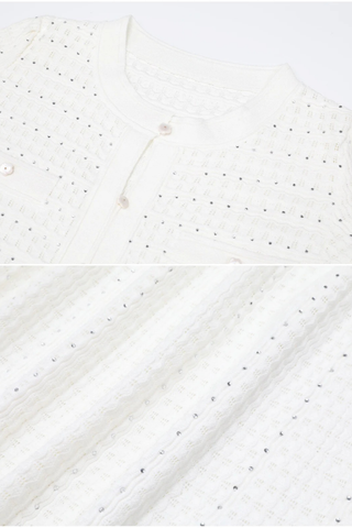 Crystal Embellished Textured Knit Short Sleeve Long Dress