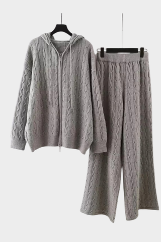 Cable-Knit Hoodie & Wide-Leg Lounge Set – Cozy, Soft & Stylish