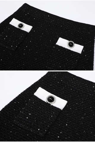 Knitted Sequin Floral Embellished Cardigan and High-Waist Pencil Skirt Set