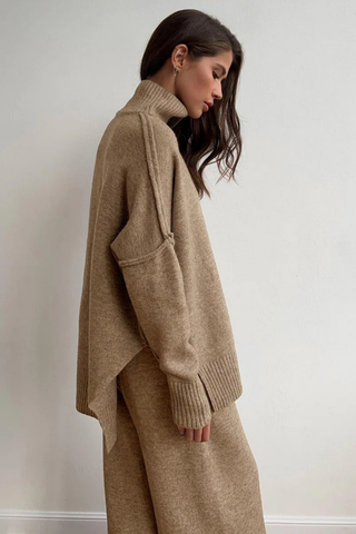 Soft Knit Two-Piece Set with Long-Sleeve Turtleneck and Relaxed Pants