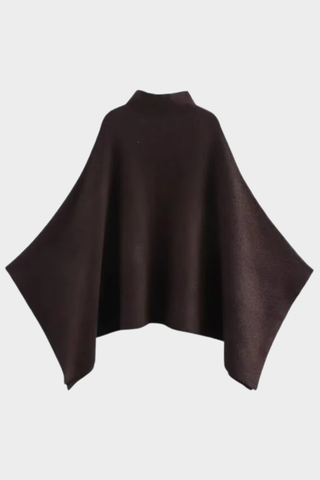 Soft Wool-Blend Poncho Cape with High Neck and Draped Hem