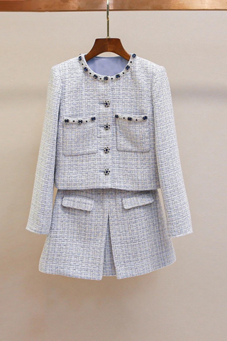 Textured Tweed Mini Skirt with Belt – A-Line Fit